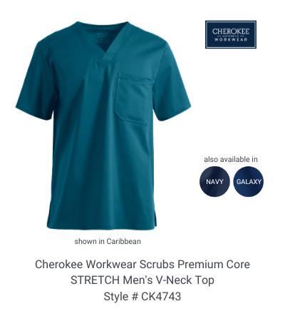 Cherokee Workwear Scrubs Premium Core Stretch Men's V-Neck Top #CK4743