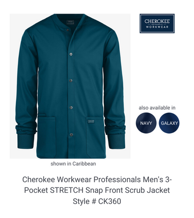 Cherokee Workwear Professionals Men's 3-pocket Stretch Snap Front Scrub Jacket #CK360