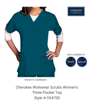 Cherokee Workwear Scrubs Women's Three Pocket Top #CK4700